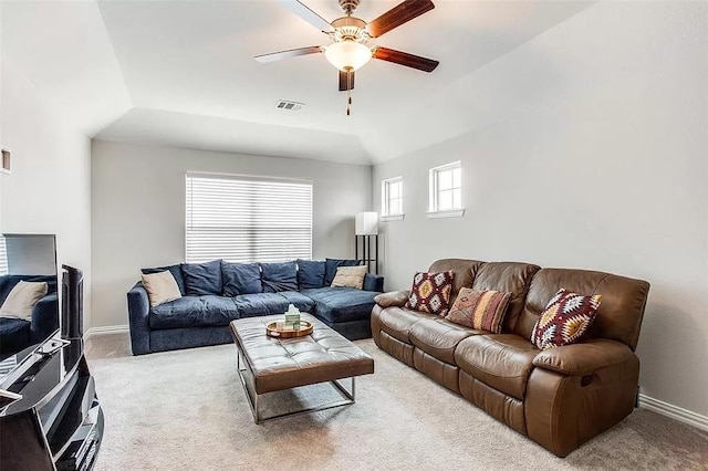 2704 Dancing Flame Dr, Denton, TX 76201 - carpeted living area featuring ceiling fan and baseboards