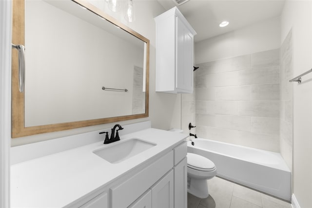 4524 Sky Harbor Dr, Rockwall, TX 75087 - bathroom featuring vanity, toilet, recessed lighting, tile patterned floors, and shower / washtub combination