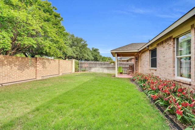 view of yard featuring a fenced backyard and a patio