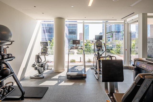 workout area featuring expansive windows