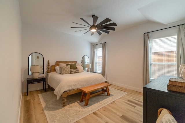 12472 Jack Pine Ct, Frisco, TX 75035 - bedroom featuring vaulted ceiling, light wood-style floors, ceiling fan, and baseboards