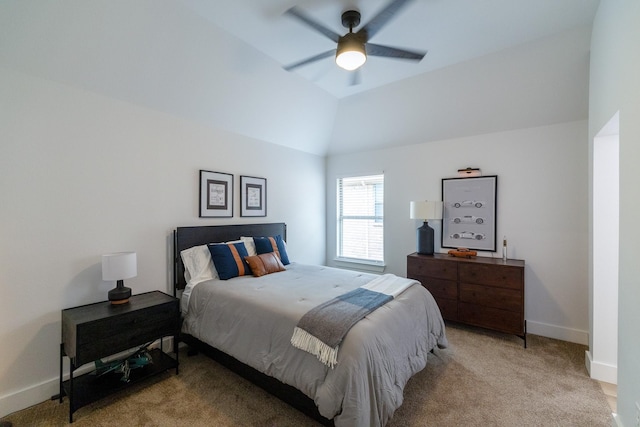 12472 Jack Pine Ct, Frisco, TX 75035 - carpeted bedroom featuring baseboards, vaulted ceiling, and ceiling fan