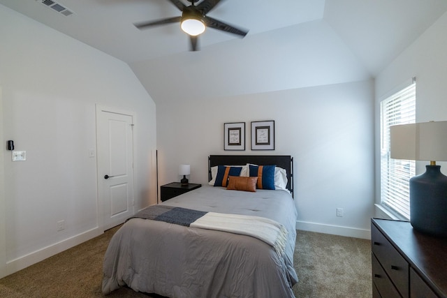 12472 Jack Pine Ct, Frisco, TX 75035 - bedroom with carpet flooring, lofted ceiling, baseboards, and ceiling fan