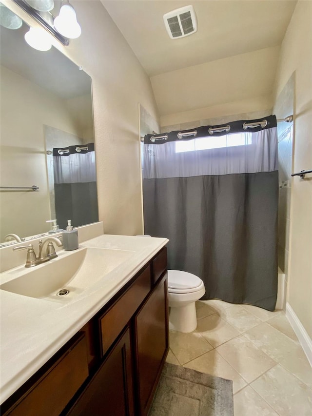 3724 Estates Way, Mckinney, TX 75072 - bathroom featuring visible vents, shower / bath combo with shower curtain, tile patterned flooring, vanity, and toilet