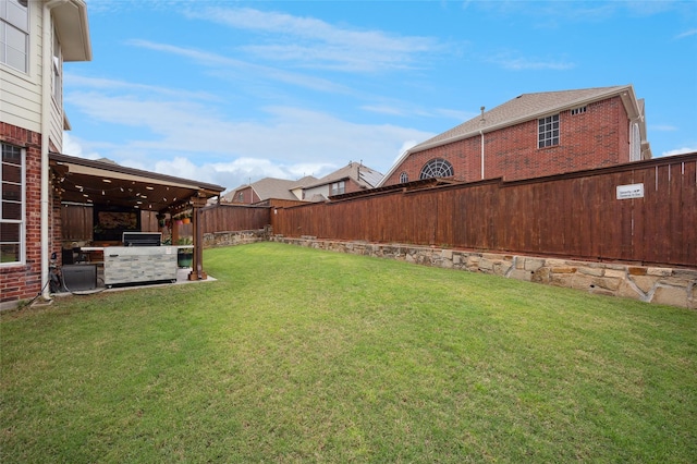 view of yard with a fenced backyard