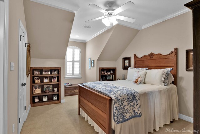 1860 Leonard Rd, Shreveport, LA 71115 - bedroom with baseboards, light carpet, crown molding, and ceiling fan