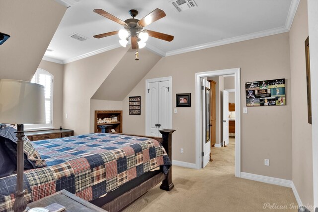 1860 Leonard Rd, Shreveport, LA 71115 - bedroom featuring ornamental molding, light carpet, baseboards, and a ceiling fan