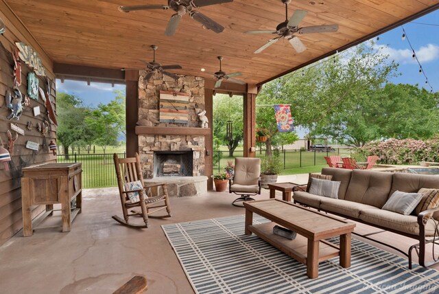 1860 Leonard Rd, Shreveport, LA 71115 - view of patio featuring an outdoor living space with a fireplace and a ceiling fan