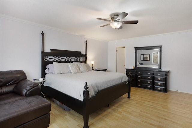 2231 E Peters Colony Rd, Carrollton, TX 75007 - bedroom featuring light wood-type flooring, crown molding, and ceiling fan