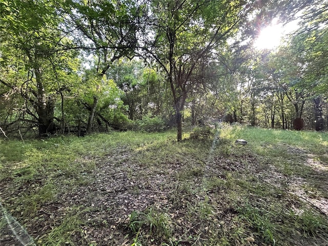 view of landscape featuring a wooded view