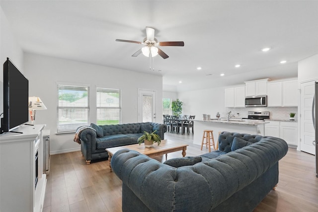 901 Cherry Blossom St, Anna, TX 75409 - living area with recessed lighting, ceiling fan, baseboards, and light wood-type flooring