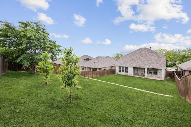 back of house with a lawn, a patio, and a fenced backyard