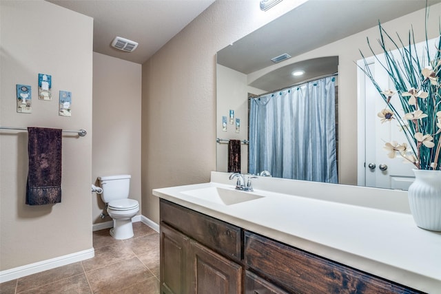 full bath featuring visible vents, tile patterned floors, baseboards, vanity, and toilet