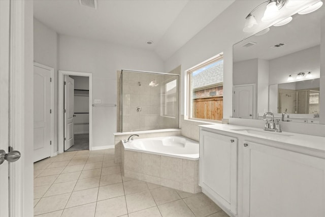 1617 Beauregard Point Dr, Wylie, TX 75098 - full bath with tile patterned flooring, vanity, visible vents, tiled shower, and a bath