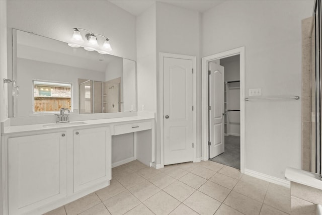 1617 Beauregard Point Dr, Wylie, TX 75098 - full bathroom with baseboards, a shower stall, tile patterned flooring, and vanity