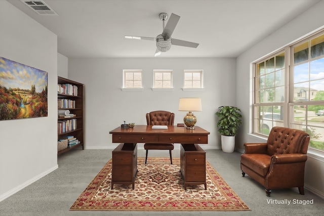 1617 Beauregard Point Dr, Wylie, TX 75098 - carpeted home office with visible vents, a ceiling fan, and baseboards