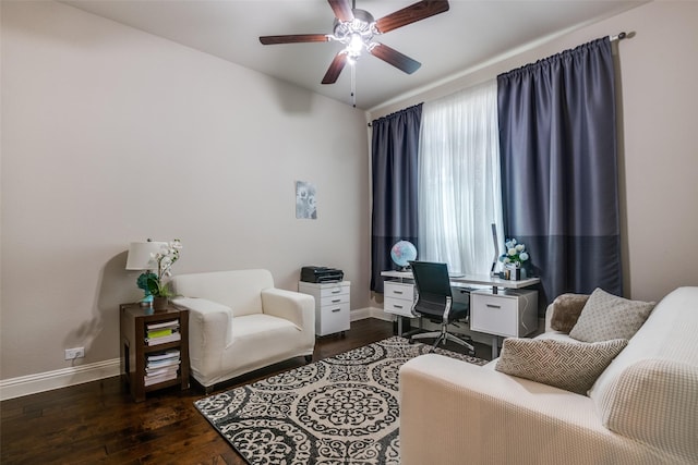 3504 Perkins Ln, Mckinney, TX 75072 - office space with dark wood-style flooring, baseboards, and a ceiling fan