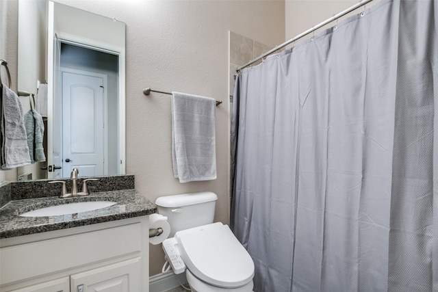 3504 Perkins Ln, Mckinney, TX 75072 - bathroom with vanity, toilet, and a shower with curtain