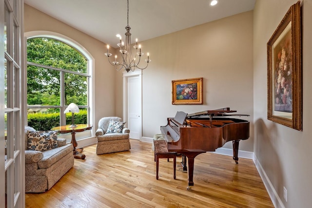 210 Tananger Springs Dr, Denison, TX 75021 - sitting room with light wood-style floors, recessed lighting, baseboards, and a chandelier