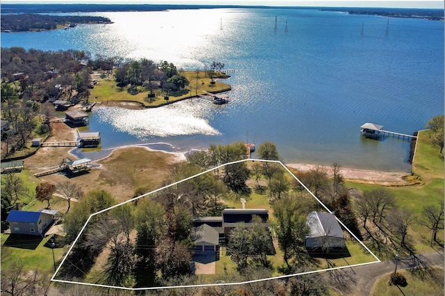 aerial view featuring a water view