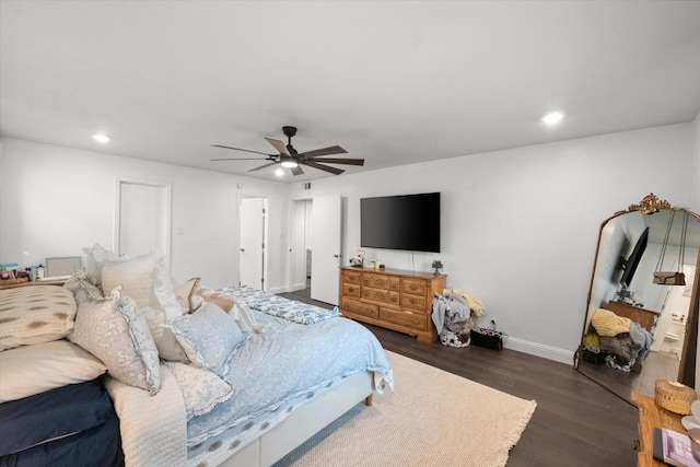 233 NE Moody St, Burleson, TX 76028 - bedroom featuring baseboards, ceiling fan, recessed lighting, and wood finished floors