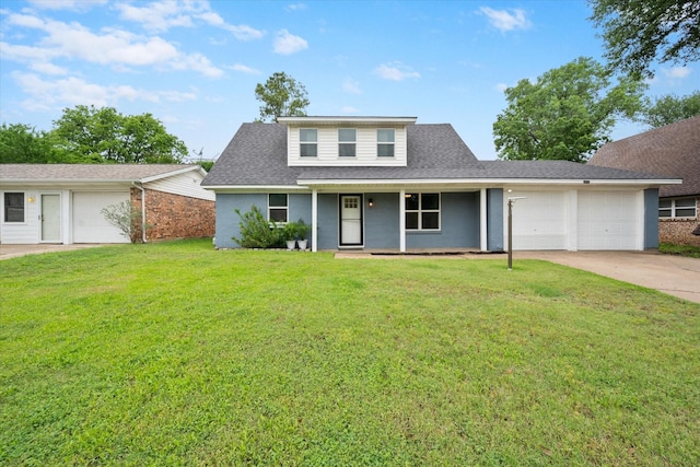 233 NE Moody St, Burleson, TX 76028 - view of front of house featuring covered porch, roof with shingles, a front yard, a garage, and concrete driveway