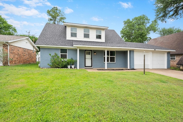 233 NE Moody St, Burleson, TX 76028 - view of front of house with covered porch, a front yard, brick siding, concrete driveway, and an attached garage