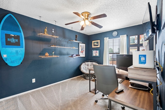 4145 Malone Ave, The Colony, TX 75056 - carpeted office space featuring a textured ceiling, ceiling fan, and baseboards