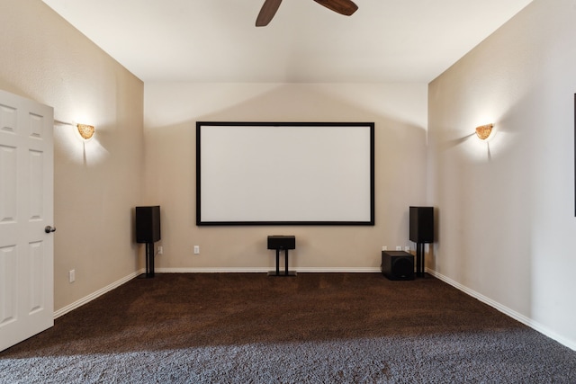 1306 Andrew Ct, Lewisville, TX 75056 - home theater room with carpet floors, ceiling fan, and baseboards