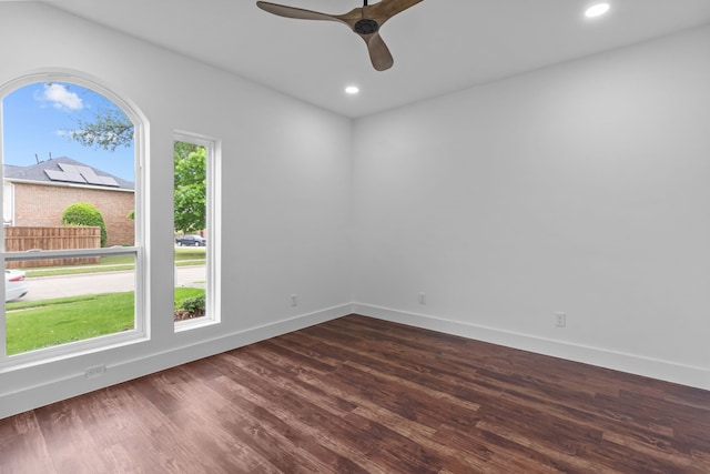 6725 Macintosh Dr, Plano, TX 75023 - unfurnished room featuring recessed lighting, baseboards, a ceiling fan, and dark wood-style floors
