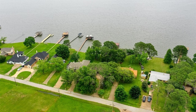 aerial view featuring a residential view and a water view