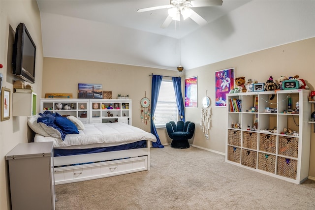10228 Crawford Farms Dr, Fort Worth, TX 76244 - bedroom with carpet flooring, ceiling fan, vaulted ceiling, and baseboards