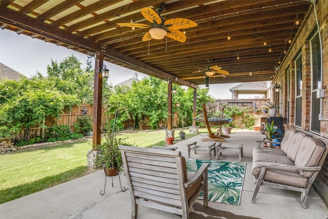 10228 Crawford Farms Dr, Fort Worth, TX 76244 - view of patio featuring ceiling fan and outdoor lounge area
