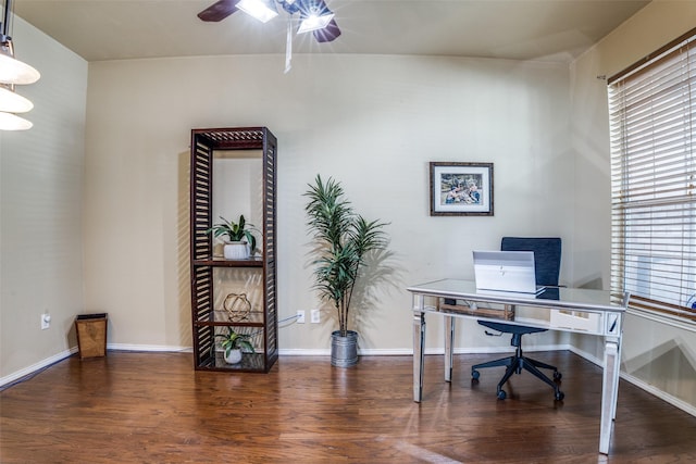 10228 Crawford Farms Dr, Fort Worth, TX 76244 - home office with ceiling fan, wood finished floors, and baseboards