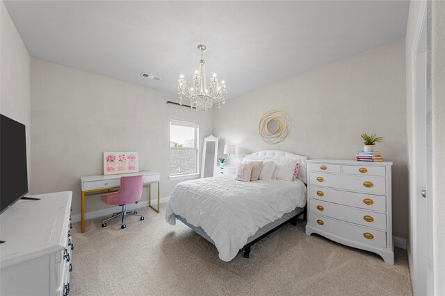 3608 Delta Dr, Mckinney, TX 75071 - carpeted bedroom featuring a chandelier and baseboards