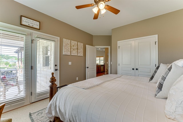 5553 Lakeshore Ct, Log Cabin, TX 75148 - bedroom with access to outside, a ceiling fan, and a closet