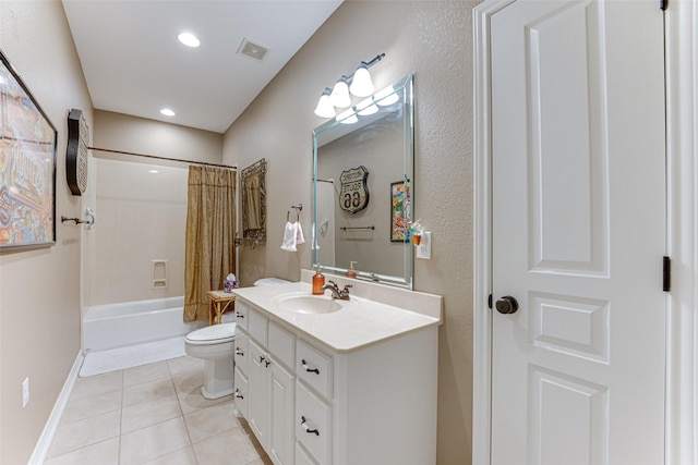 5553 Lakeshore Ct, Log Cabin, TX 75148 - bathroom with tile patterned flooring, vanity, toilet, shower / bath combination with curtain, and visible vents
