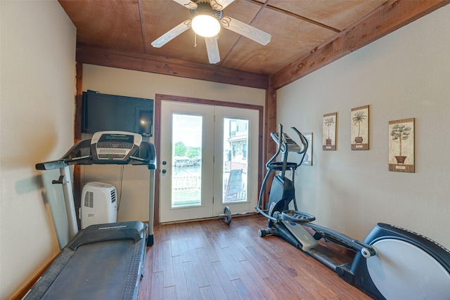 5553 Lakeshore Ct, Log Cabin, TX 75148 - workout area with ceiling fan and wood finished floors