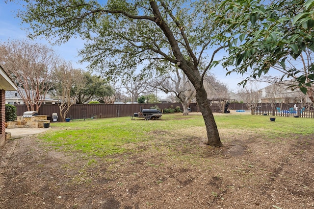 view of yard with a fenced backyard