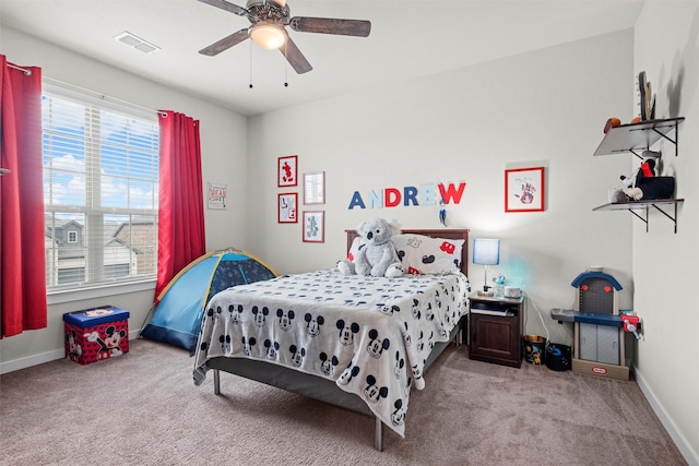 7210 Rustic Rock Rd, Arlington, TX 76001 - bedroom with carpet flooring, a ceiling fan, baseboards, and visible vents