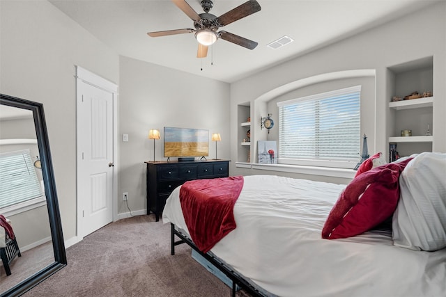 7210 Rustic Rock Rd, Arlington, TX 76001 - bedroom featuring visible vents, carpet flooring, baseboards, and a ceiling fan