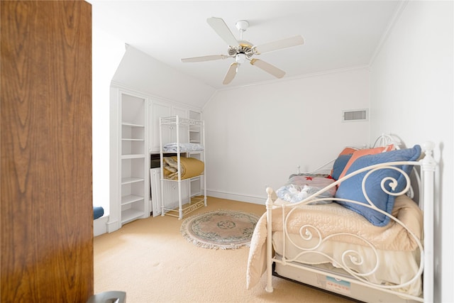 1204 Lakeridge Dr, Ennis, TX 75119 - carpeted bedroom with ceiling fan, visible vents, ornamental molding, and baseboards