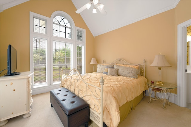 1204 Lakeridge Dr, Ennis, TX 75119 - bedroom featuring ceiling fan, light carpet, and ornamental molding