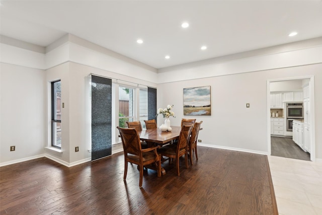 16114 Shadybank Dr, Dallas, TX 75248 - dining area with recessed lighting, baseboards, and wood finished floors