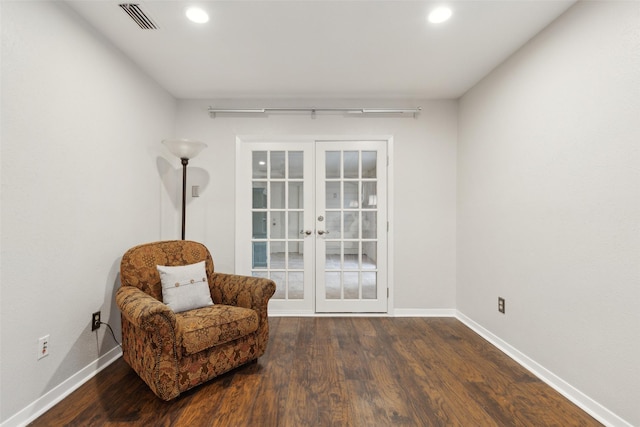 16114 Shadybank Dr, Dallas, TX 75248 - living area featuring visible vents, baseboards, recessed lighting, dark wood-type flooring, and french doors