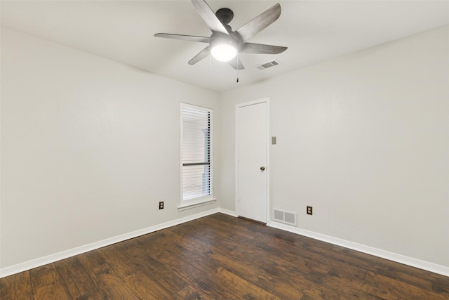 16114 Shadybank Dr, Dallas, TX 75248 - unfurnished room featuring baseboards, ceiling fan, dark wood-style floors, and visible vents
