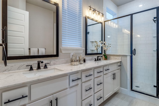 8210 Laflin Ln, Dallas, TX 75231 - full bath featuring a shower stall and double vanity