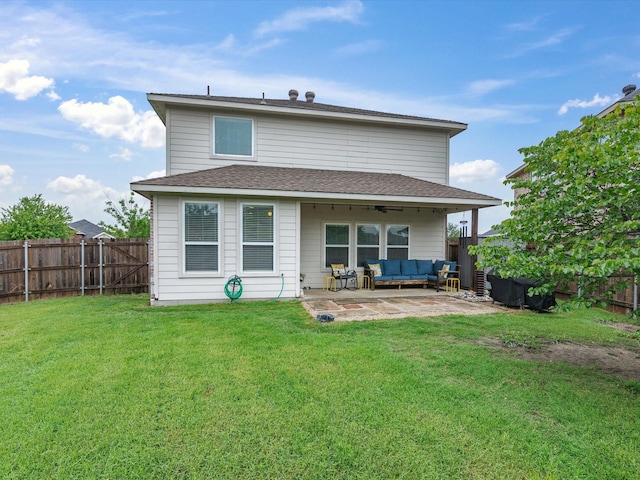 1646 Country Hls, Waxahachie, TX 75165 - back of property with an outdoor living space, a fenced backyard, ceiling fan, and a patio area