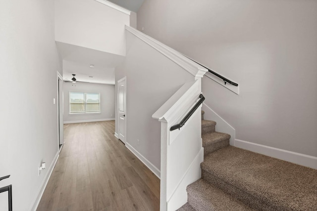 1105 Dye Blvd, Princeton, TX 75407 - stairway featuring baseboards, a ceiling fan, and wood finished floors