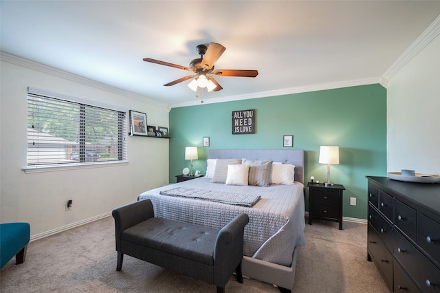 1600 Skyview Dr, Irving, TX 75060 - carpeted bedroom with baseboards, ornamental molding, and a ceiling fan